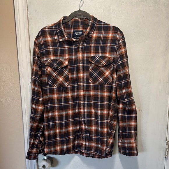 Men's Navy/ Orange Plaid Shirt large - Picture 1 of 8